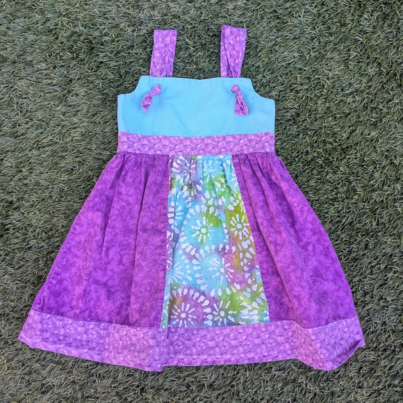 Vibrant Purple and Blue Kids Casual Dress - Picture 1 of 6